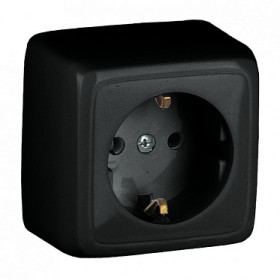 HEGEL Черный РА16-113-08 Розетка открытой установки, одноместная, с заземляющим контактом, с изолирующй пластиной