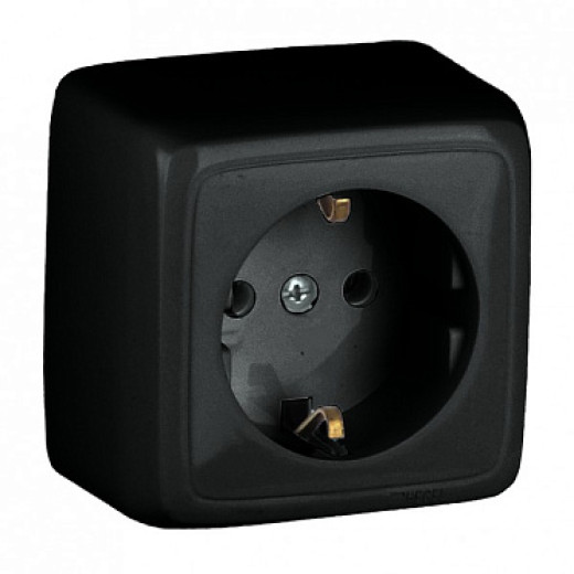 HEGEL Черный РА16-113-08 Розетка открытой установки, одноместная, с заземляющим контактом, с изолирующй пластиной