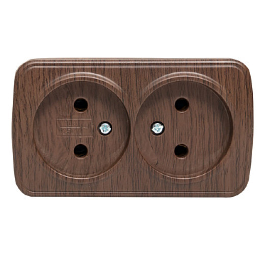 EKF Basic Минск Темное дерево Розетка 2-ая, б/з, 10А, ОП