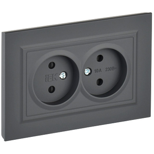IEK BRITE Графит Розетка 2-я без з/к с з/ш 10А в сб. РСш12-2-БрГ