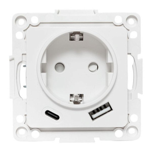 EKF Стокгольм Механизм Розетки 1-местной с/з, USB A+C 16А винтовые клеммы белый с защ. штор.