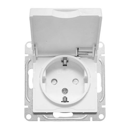 EKF Эпика Механизм розетки, 16А, IP44, с заземлением, со шторками, c крышкой, белый