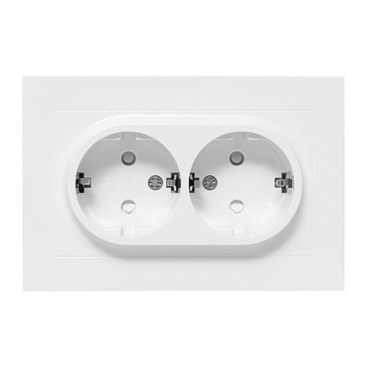 EKF Эпика Механизм розетки двойной, 16А, с заземлением, со шторками, с рамкой, белый