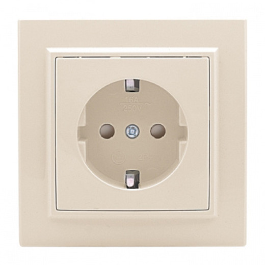 EKF Basic Минск Бежевый Розетка с/з, со шторками, 16А, СП