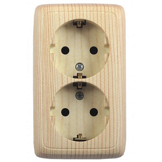 Hegel Альфа наруж Сосна РА16-154-02 Розетка с/з двойная, -шт изол. пластиной (250В, 16А)