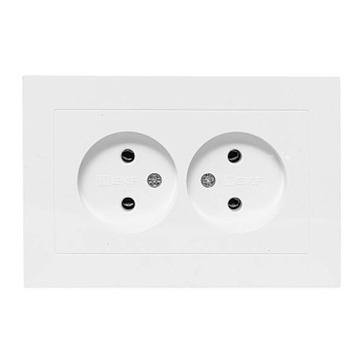 EKF Эпика Механизм розетки двойной, 16А, без заземления, без шторок, с рамкой, белый