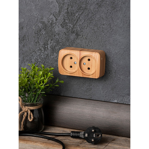 EKF Basic Минск Светлое дерево Розетка 2-ая, б/з, 10А, ОП