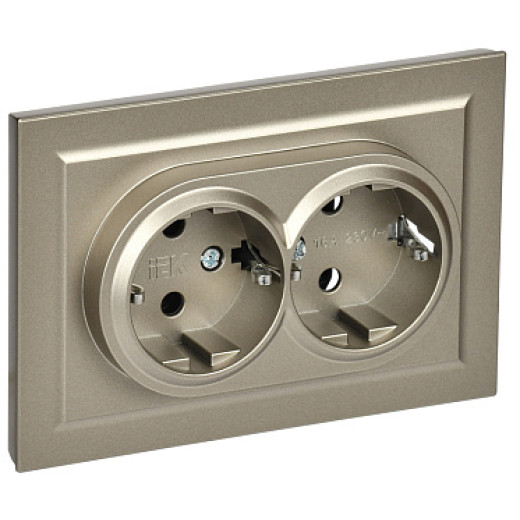 IEK BRITE Шампань Розетка 2-м с/з с защ. штор. 16А в сборе РСш12-3-БрШ