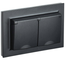 IEK BRITE Черный Розетка 2-м с/з с защ шторк и крышк 16А в сборе IP44 РСбш12-3-44-БрЧ