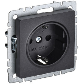 IEK BRITE BASE Черный Розетка 1-м с/з с защ штор 16А РС14-1-0-БрЧ
