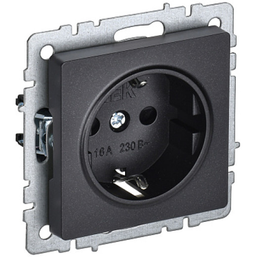 IEK BRITE BASE Черный Розетка 1-м с/з с защ штор 16А РС14-1-0-БрЧ