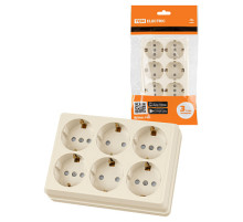 TDM Розетка шестиместная 2П+3 открытой установки IP20 16A с защитными шторками сл.кость 