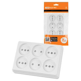 TDM Розетка шестиместная 2П открытой установки IP20 10A с защитными шторками белая 