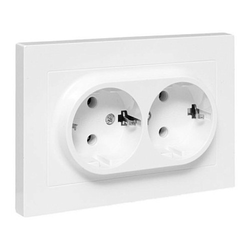 EKF Эпика Механизм розетки двойной, 16А, с заземлением, без шторок, с рамкой, белый