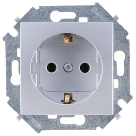 Simon 15 Алюминий Розетка с/з, 16А, 250В, винт.зажим