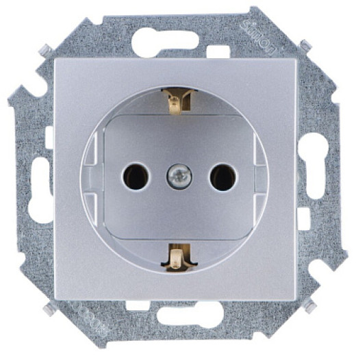 Simon 15 Алюминий Розетка с/з, 16А, 250В, винт.зажим