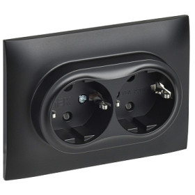 IEK SKANDY Черный Розетка 2-ая с/з с защитными шторками 16А в сборе SK-R07Bl