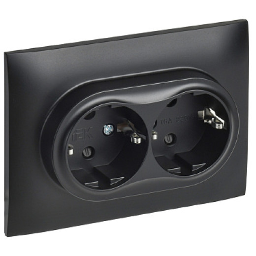 IEK SKANDY Черный Розетка 2-ая с/з с защитными шторками 16А в сборе SK-R07Bl