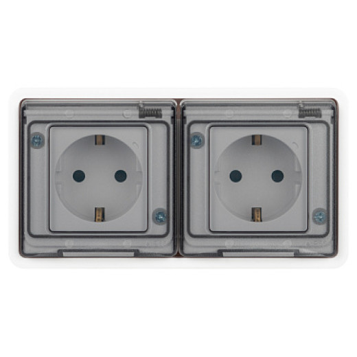 Розетка ЭРА Эксперт 11-2524-01 двойная с заземлением с крышкой 2х2P+E горизонт. IP55 шторки 16A-250В СУ белый
