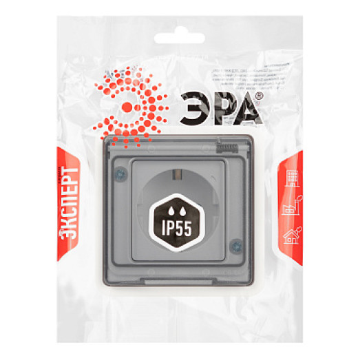 ЭРА 11-2521-01 Эксперт белый Розетка 2P+E IP55, 16A-250В, СУ