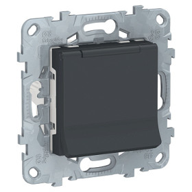 Schneider Electric Unica New Антрацит Розетка с/з со шторками, с крышкой, 16А, 250В, IP40