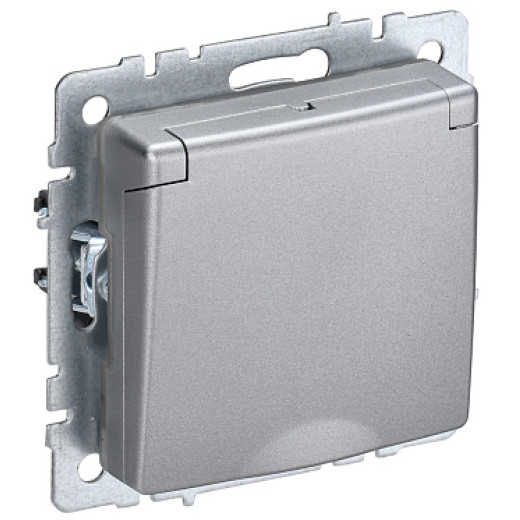 IEK BRITE BASE Алюминий Розетка 1-м с/з с защ шторк и крыш 16А IP20 РСбш10-3-БрА