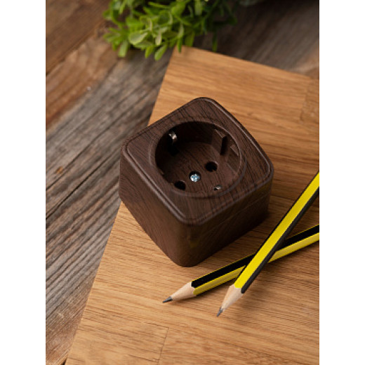 EKF Basic Минск Темное дерево Розетка с/з, 16А, ОП