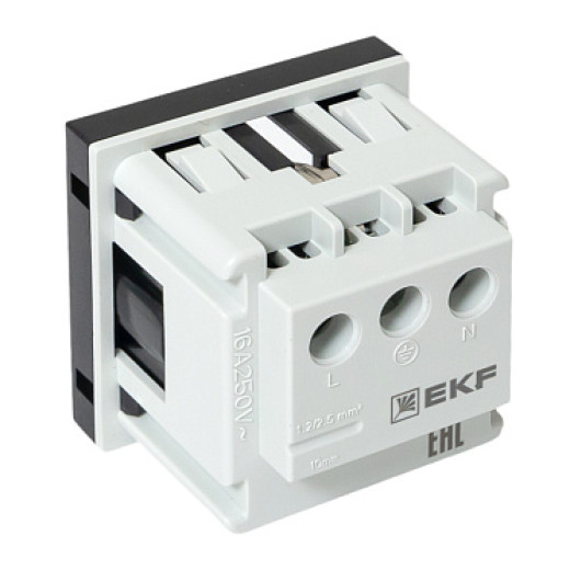 EKF Розетка 45х45 с зазем., с защ. шторками, 90 градусов, черная, матовая