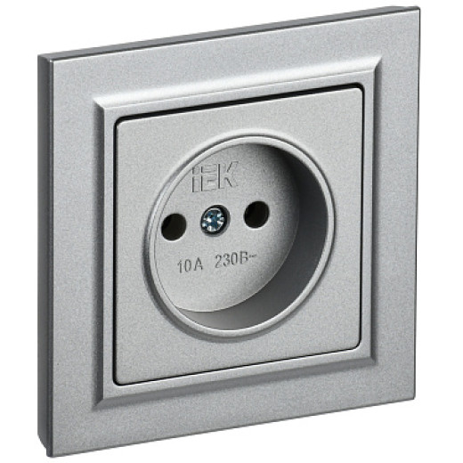 IEK BRITE BASE Алюминий Розетка без з/к/ш 10А в сб. РСР10-1-0-БрА