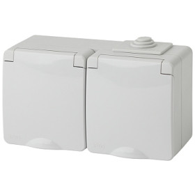 ЭРА 11-2604-03 Эксперт Серый Розетка 2-ая с/з со шт ОУ IP65 гориз.