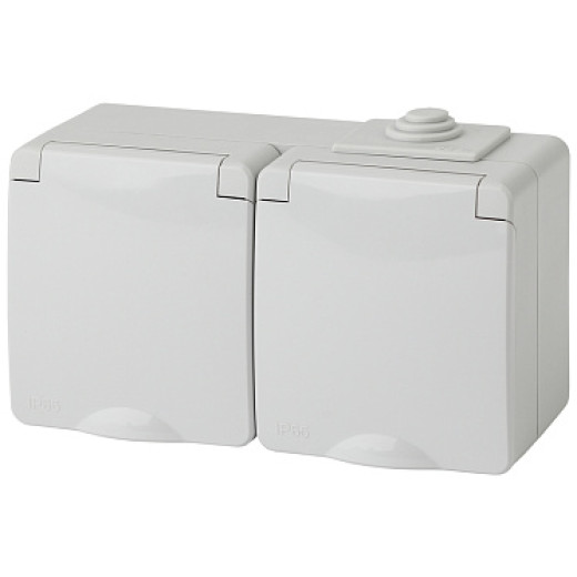 ЭРА 11-2604-03 Эксперт Серый Розетка 2-ая с/з со шт ОУ IP65 гориз.