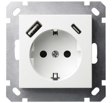 Jasmart G Белый глянцевый Розетка с/з со шторками 16A c USB A+C 25W