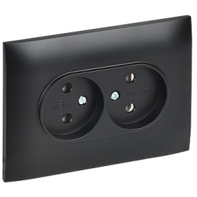 IEK SKANDY Черный Розетка 2-ая б/з 10А в сборе SK-R10Bl