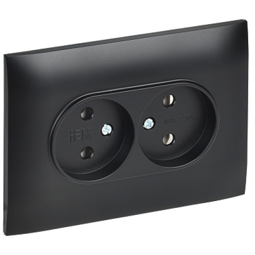 IEK SKANDY Черный Розетка 2-ая б/з 10А в сборе SK-R10Bl