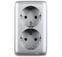 Hegel Альфа наруж Серебро РА16-153-06 Розетка с/з двойная, с изол. пластиной