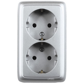 Hegel Альфа наруж Серебро РА16-153-06 Розетка с/з двойная, с изол. пластиной