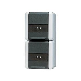 JUNG SCHUKO Розетка двойная 16A 250V~ с полем для надписи; для накладного монтажа IP44