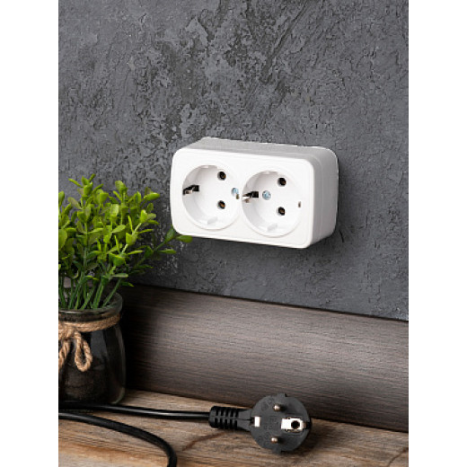 EKF Basic Минск Белый Розетка 2-ая, с/з, 16А, ОП