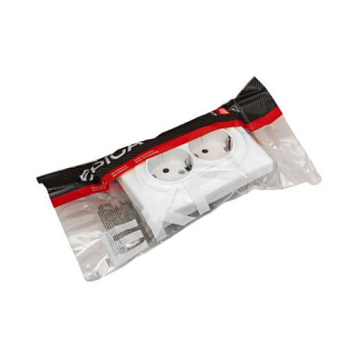 EKF Эпика Механизм розетки двойной, 16А, без заземления, со шторками, с рамкой, алюминий