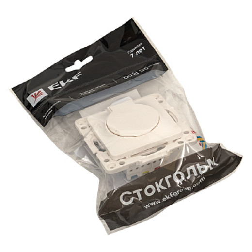 EKF PROxima Стокгольм Белый Розетка с/з, со шторками и крышкой, 16А, IP44