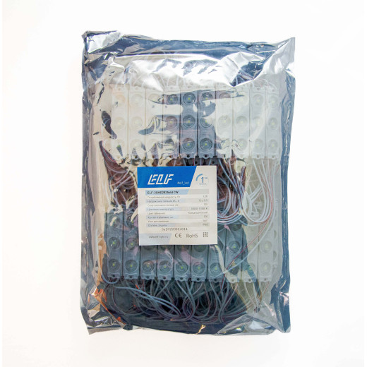 Модуль светодиодный ELF 3SMD диод 2835, с линзой, 160гр.,12В, IP 65, STD, холодный белый