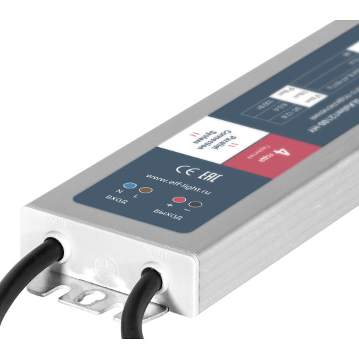 Блок питания герметичный плоский для параллельного подключения ELFLED, 12В, 100Вт, металл, IP68