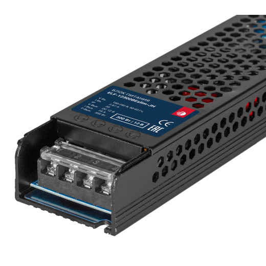 Блок питания интерьерный ELF, 12В, 300Вт, плоский металлический перфорированный корпус (черный)