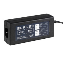 Адаптер сетевой ELFLED 12В, 5A, 60W (черный корпус) с проводом, со штекером 5,5мм