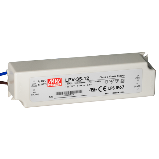 Блок питания Mean Well, герметичный, LPV-35-12, в пластиковом корпусе