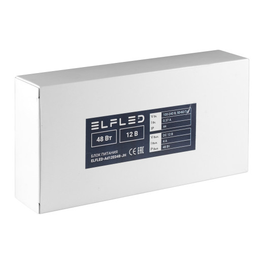 Адаптер сетевой ELFLED 12В, 4A, 48W (черный корпус) с проводом, со штекером 5,5мм