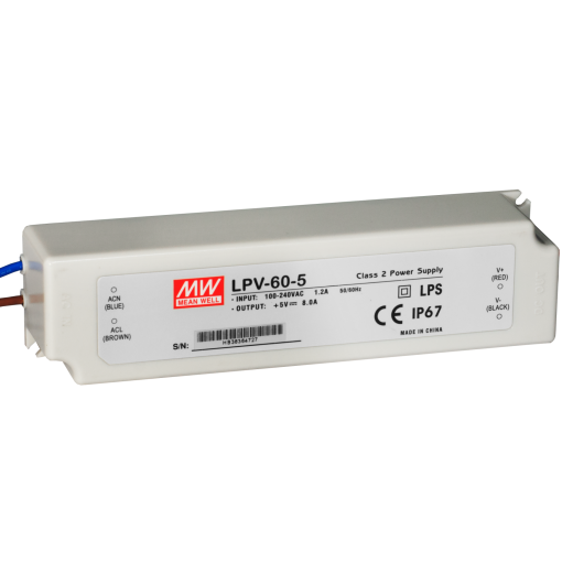 Блок питания Mean Well, герметичный, LPV-60-5, в пластиковом корпусе