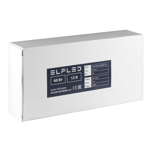 Адаптер сетевой ELFLED 12В, 5A, 60W (черный корпус) с проводом, со штекером 5,5мм