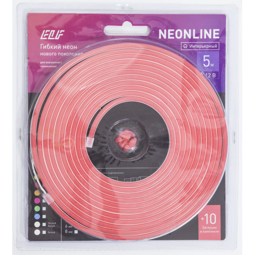 NeonLine ELF интерьерный, боковой изгиб, 12В, IP20,  6мм, 5м, красный