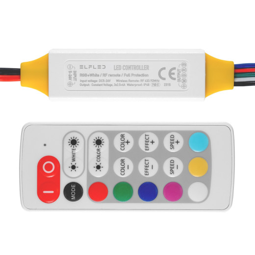 RGBW-контроллер ELFLED P40 с радиоуправлением, 5/24В, 2.5A/канал+4A, IP68